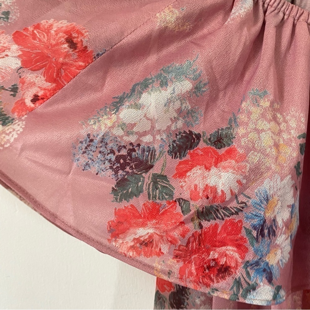 Vintage‎ 70s Tiered Floral Maxi Dress Dusty Rose Pink Flower Child Hippie Boho - Picture 6 of 11